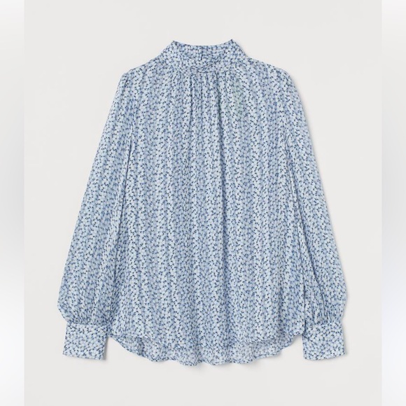 H&M Tops - H&M Light Blue Floral Silk mock neck Blouse